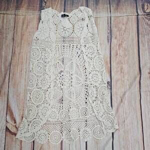 NEW PAPILLON women's crochet open vest in beige